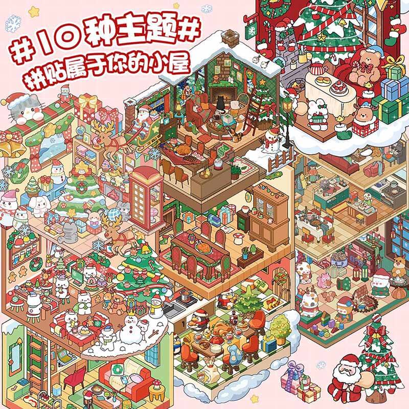 Christmas Book DIY 3D Scene Stickers 10 Cute Miniature Scenes(S)