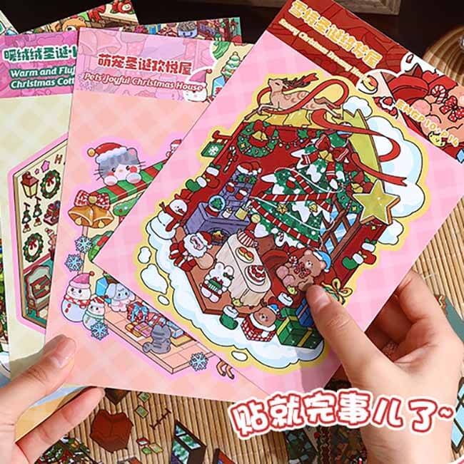 Christmas Book DIY 3D Scene Stickers 10 Cute Miniature Scenes(S)