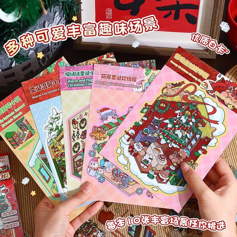 Christmas Book DIY 3D Scene Stickers 10 Cute Miniature Scenes(S)