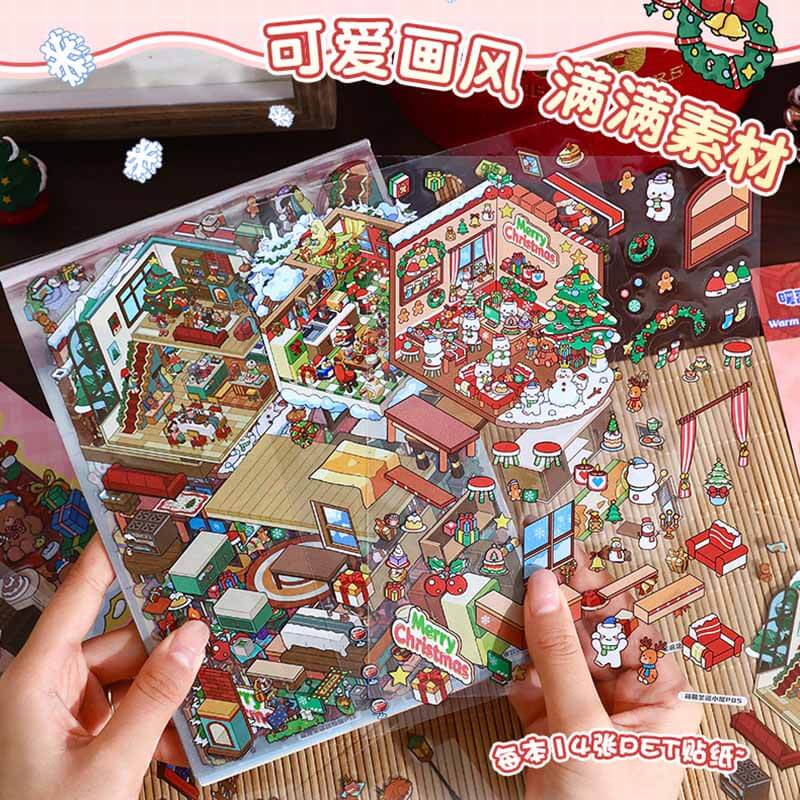 Christmas Book DIY 3D Scene Stickers 10 Cute Miniature Scenes(S)