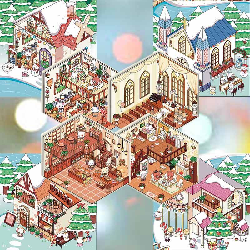 Christmas Celebration DIY 3D Scene Stickers 4 Cute Scenes(M)