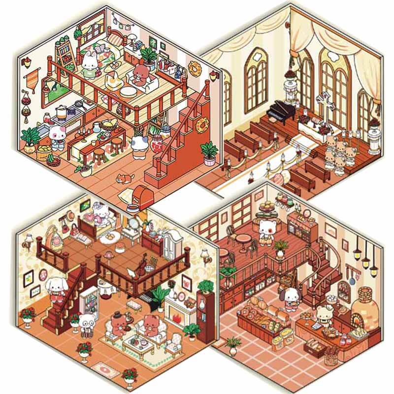 Christmas Celebration DIY 3D Scene Stickers 4 Cute Scenes(M)