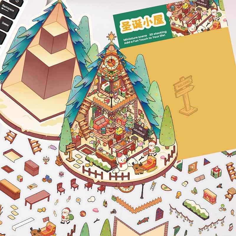 Christmas Garden House DIY 3D Scenes Sticker 4 Cute Scenes(S&L)