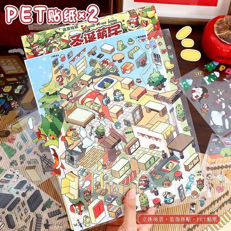 Christmas Space DIY 3D Scene Stickers 4 Cute Miniature Scenes(L)