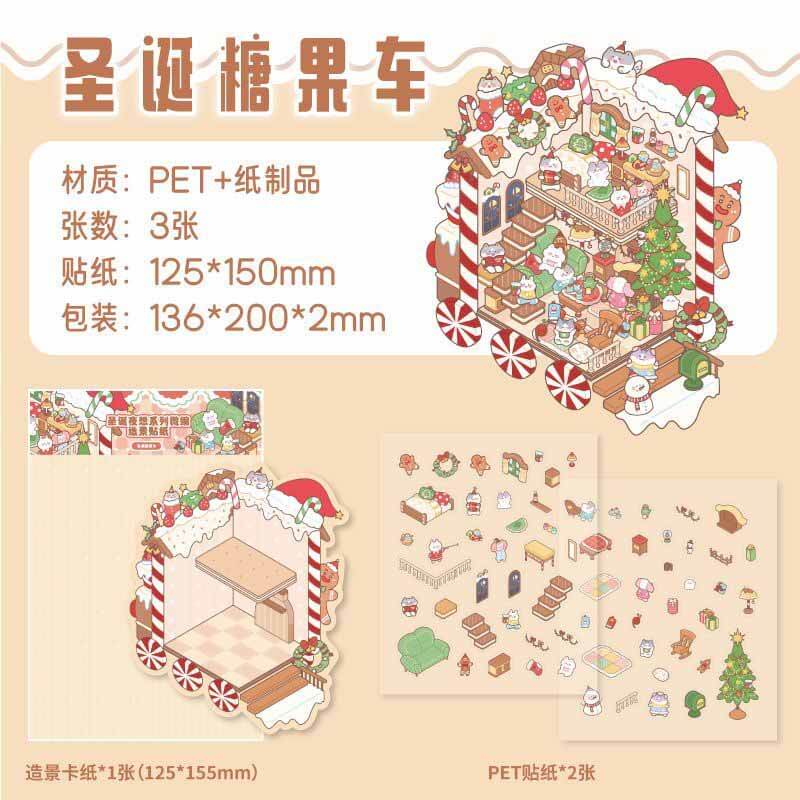 Christmas Sweet House DIY 3D Scenes Sticker 2 Cute Scenes(M)
