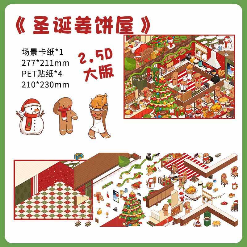 Christmas Town DIY 3D Scene Stickers 3 Cute Miniature Scenes(L)
