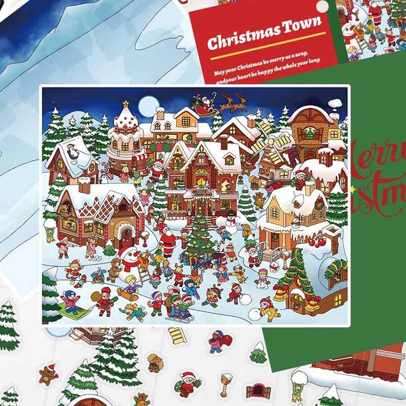 Christmas Town DIY 3D Scene Stickers 3 Cute Miniature Scenes(L)