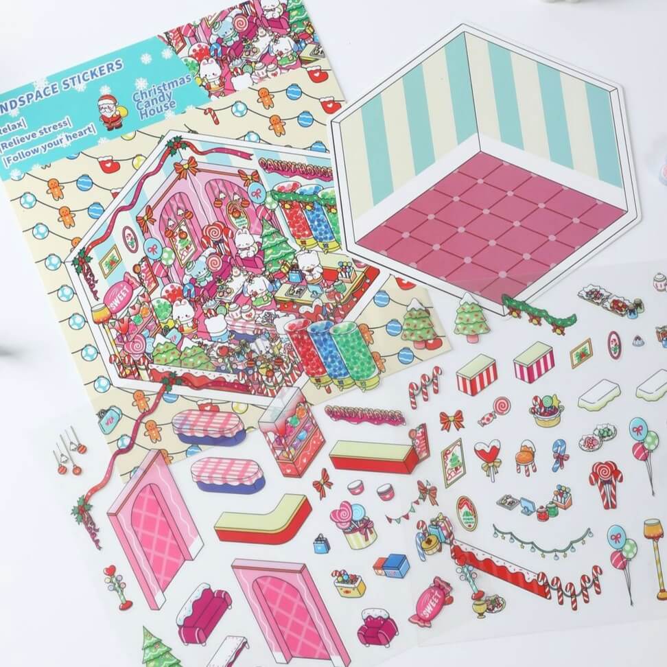 Christmas Toy House DIY 3D Scene Stickers 4 Cute Scenes(M)