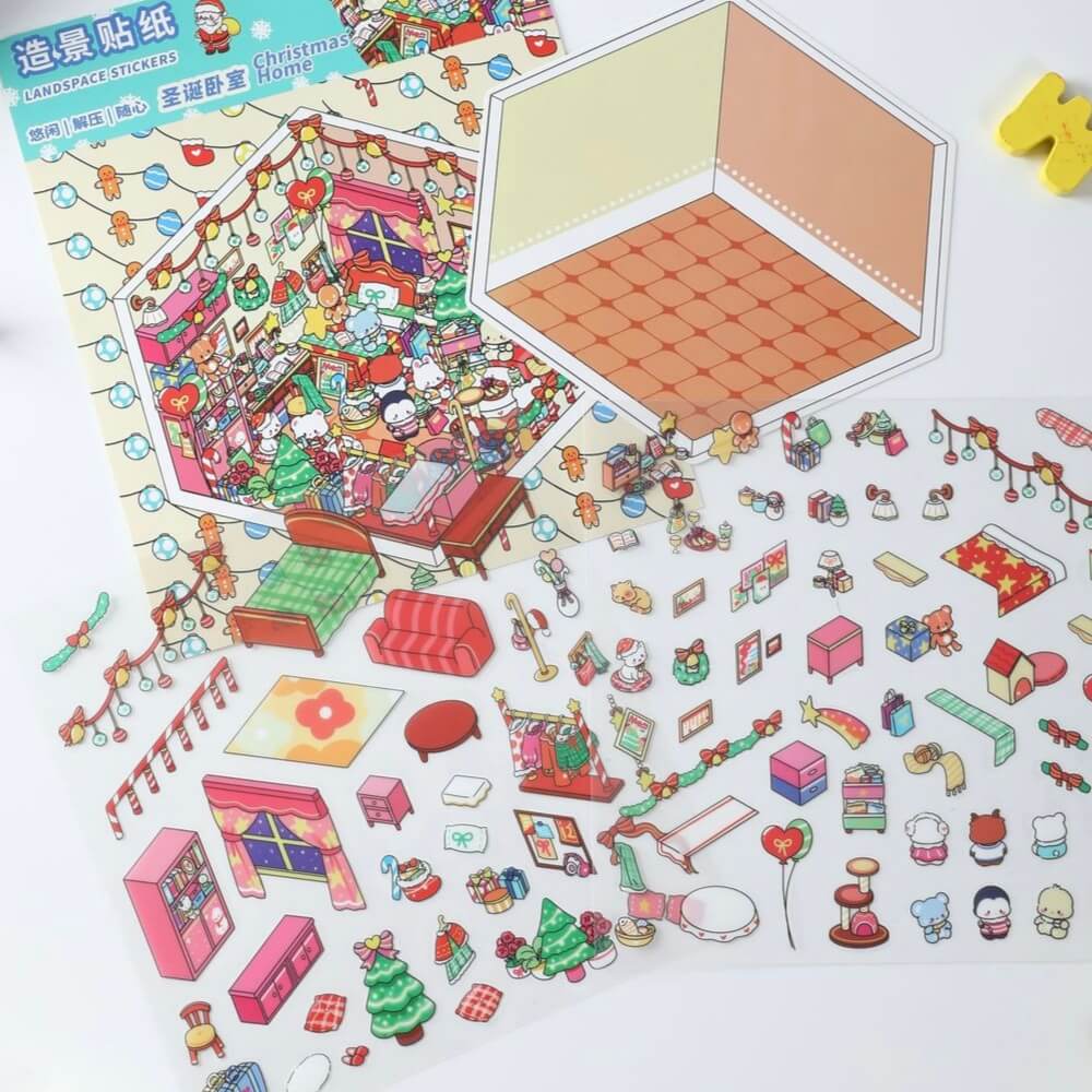 Christmas Toy House DIY 3D Scene Stickers 4 Cute Scenes(M)
