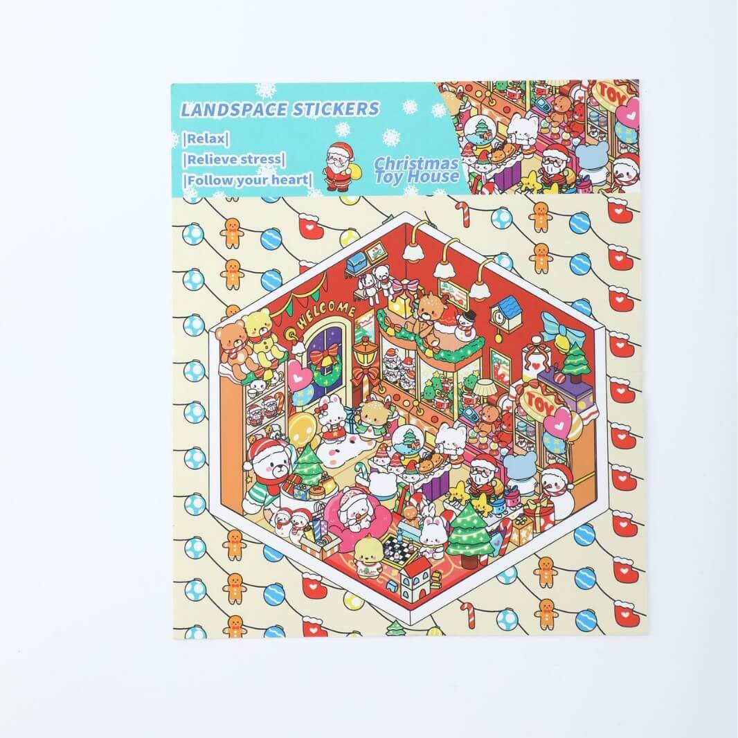 Christmas Toy House DIY 3D Scene Stickers 4 Cute Scenes(M)