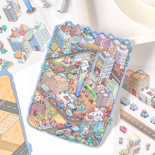 City Centre DIY 3D Sticker Collection 4 Cute Miniature Scenes(S)