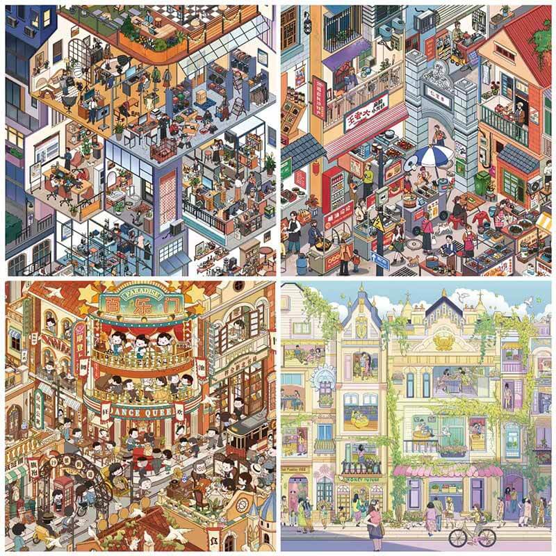City Light DIY 3D Scene Stickers 4 Cute Scenes(L)