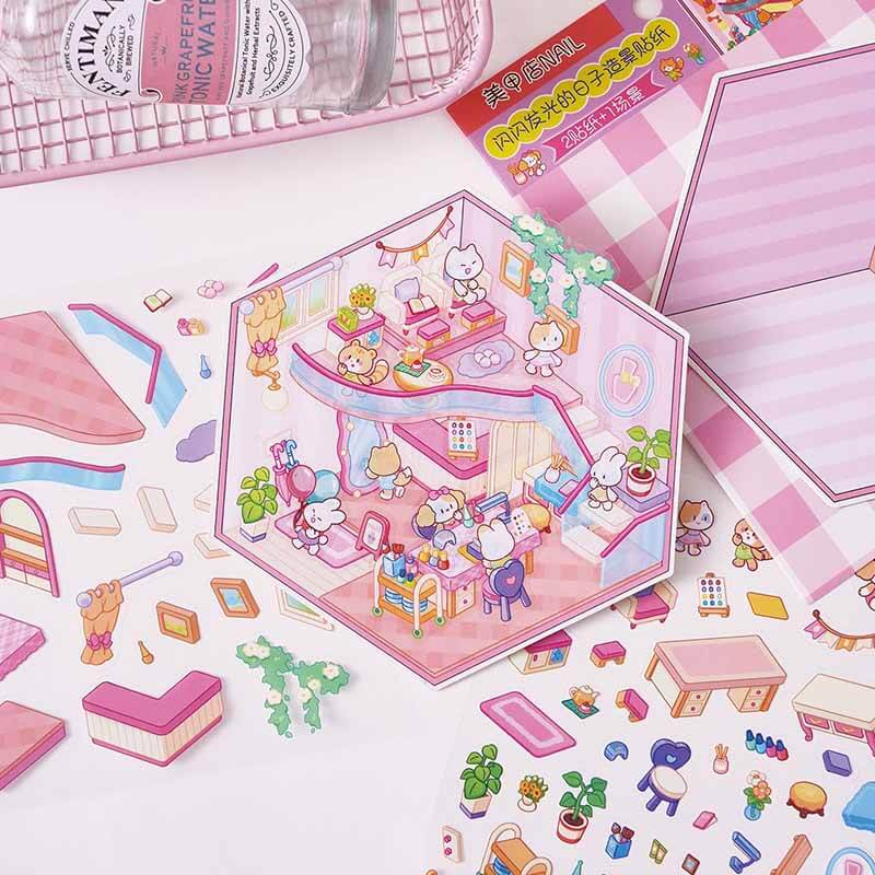 City Mood Rooms DIY 3D Scene Stickers 4 Cute Miniature Scenes(S)