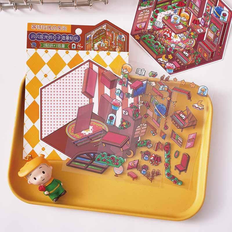 City Mood Rooms DIY 3D Scene Stickers 4 Cute Miniature Scenes(S)