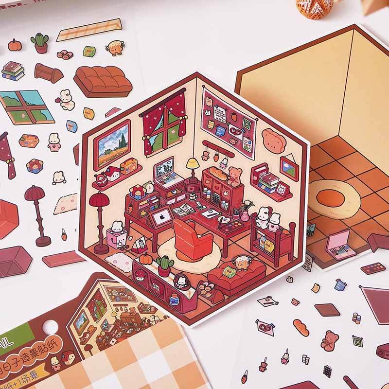 City Mood Rooms DIY 3D Scene Stickers 4 Cute Miniature Scenes(S)