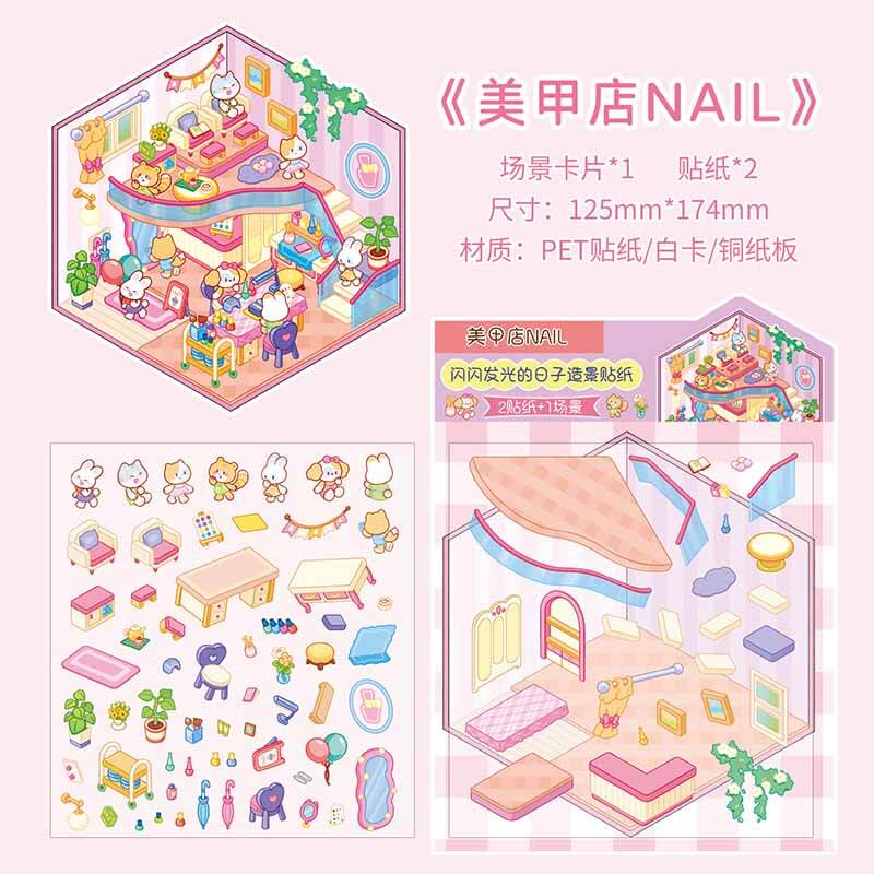 City Mood Rooms DIY 3D Scene Stickers 4 Cute Miniature Scenes(S)