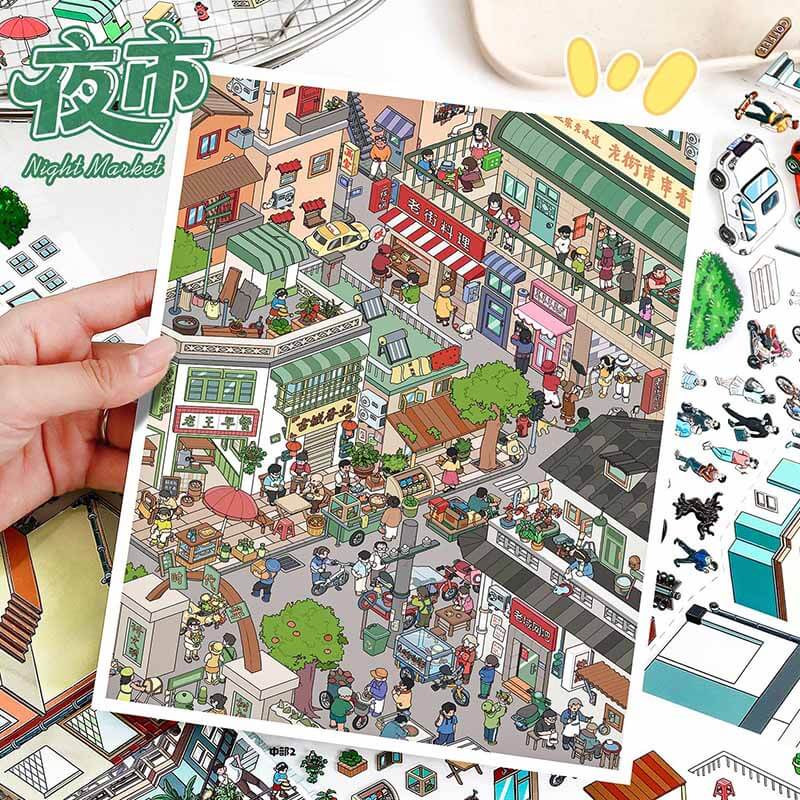 City Street Scene DIY 3D Scene Stickers 2 Cute Miniature Scenes(L)