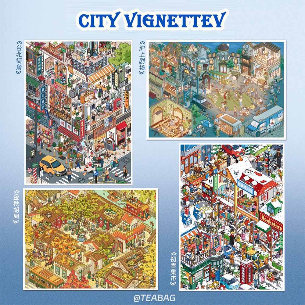 City Vignette DIY 3D Scene Stickers 4 Cute Miniature Scenes(L)
