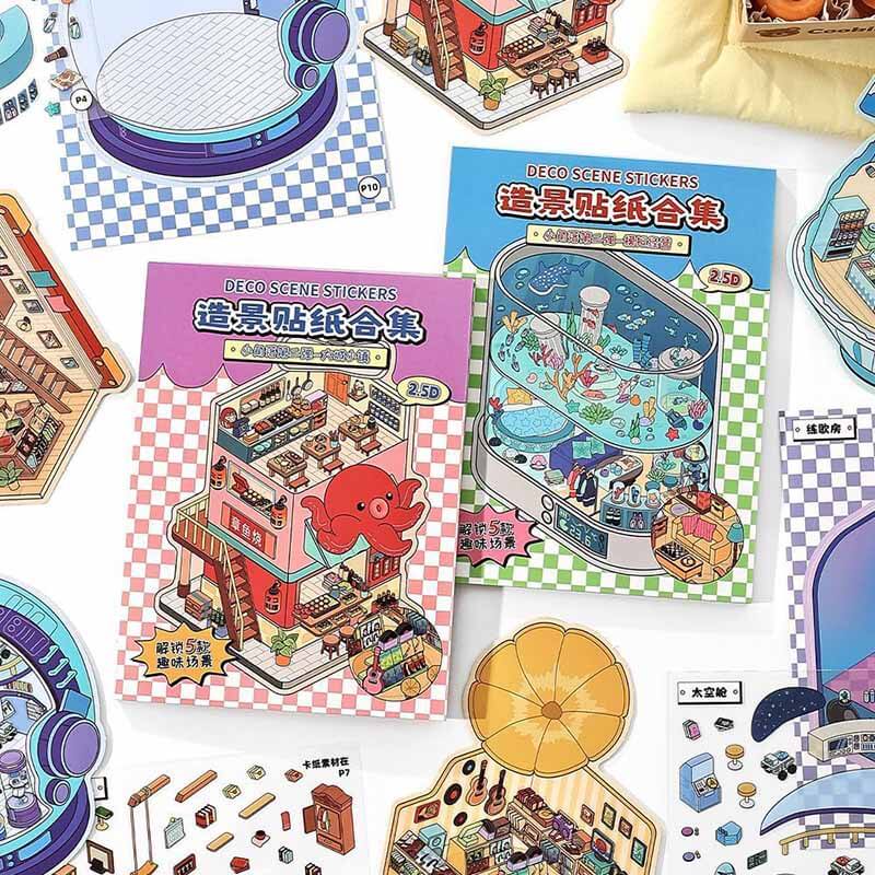 City & Life (Set of 5) DIY 3D Scene Stickers Cute Miniature Scenes Book。 (S)