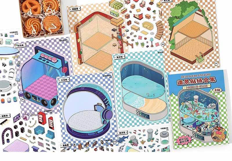 City & Life (Set of 5) DIY 3D Scene Stickers Cute Miniature Scenes Book。 (S)