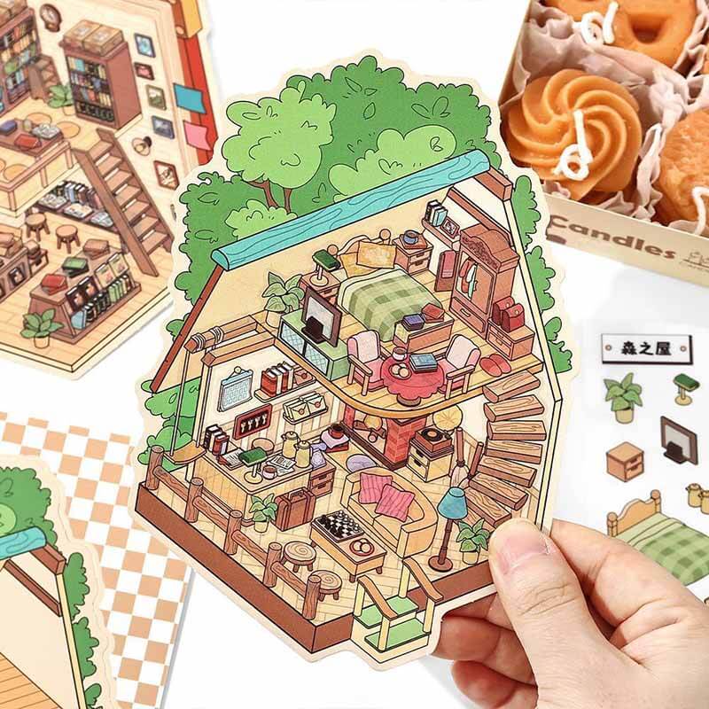 City & Life (Set of 5) DIY 3D Scene Stickers Cute Miniature Scenes Book。 (S)