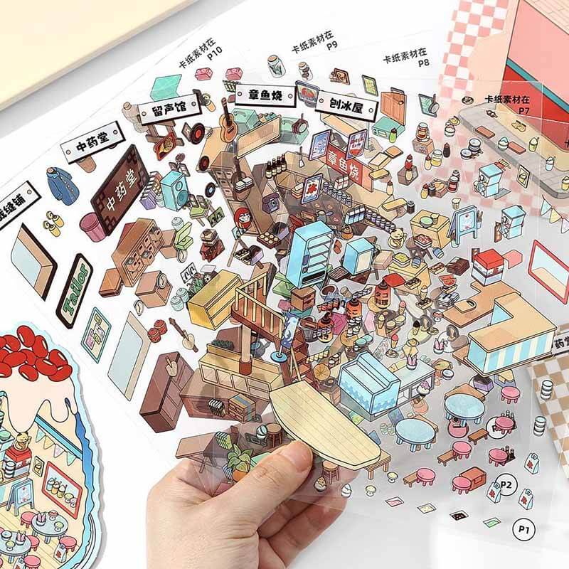 City & Life (Set of 5) DIY 3D Scene Stickers Cute Miniature Scenes Book。 (S)