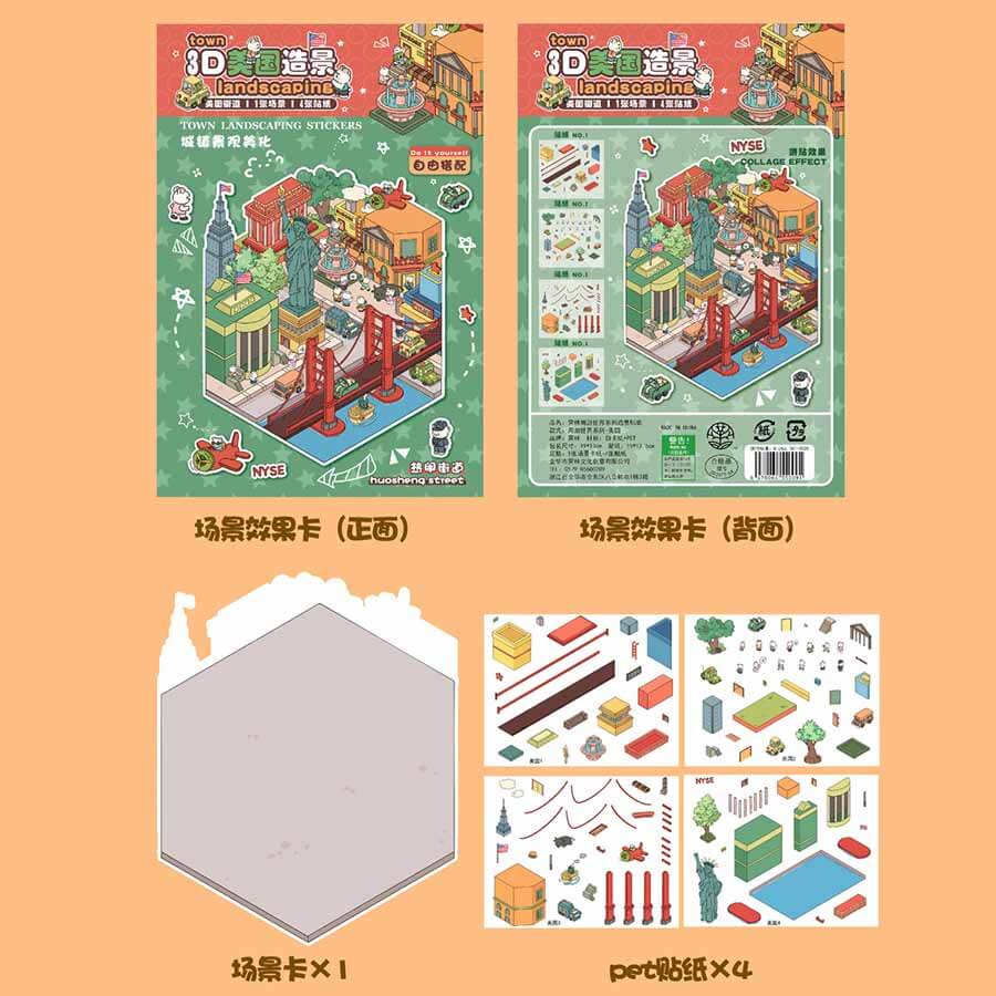 Cityscape by Country DIY 3D Scene Stickers 4 Cute Miniature Scenes(S)