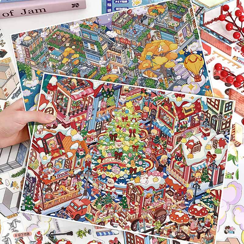 Clouded Noel DIY 3D Scene Stickers 2 Cute Miniature Scenes(L)