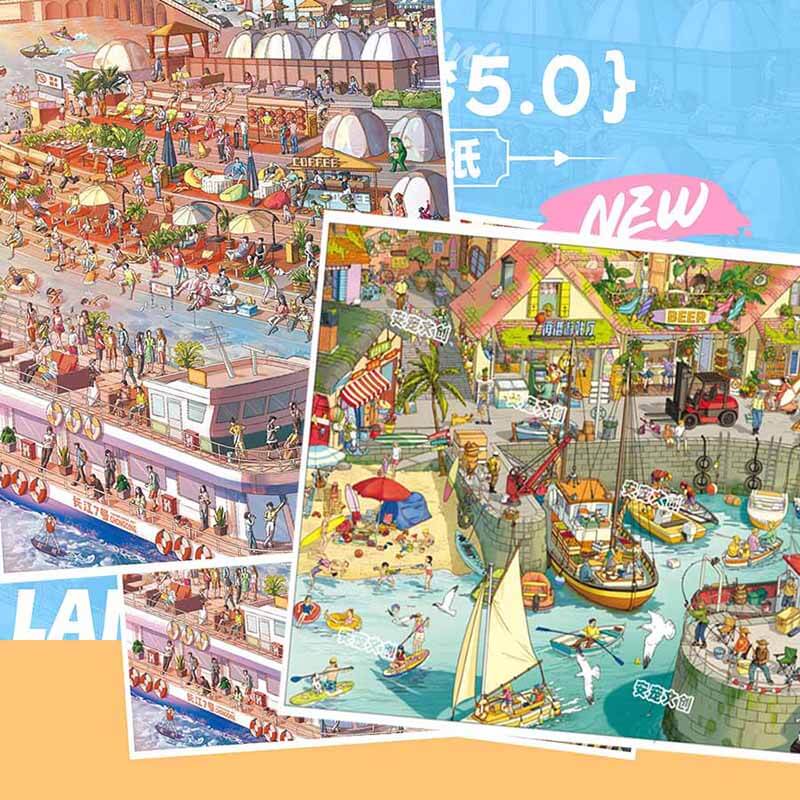 Coastal Park DIY 3D Scene Stickers With Guide Lines(XL)