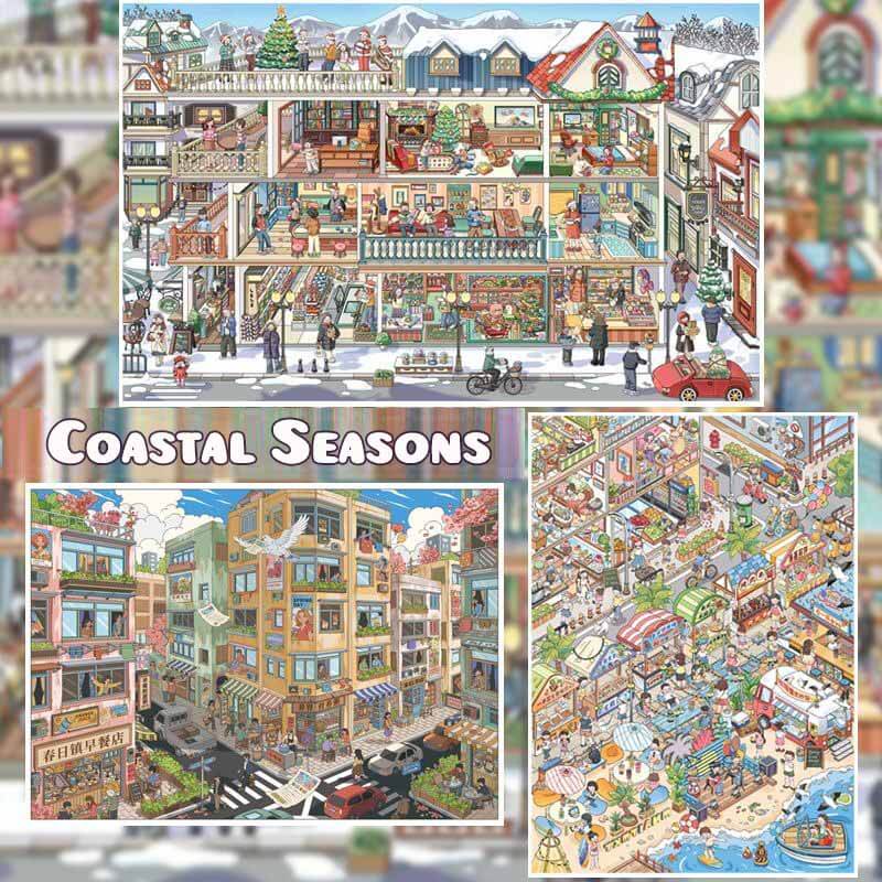 Coastal Seasons DIY 3D Scene Stickers 3 Cute Scenes(XL)