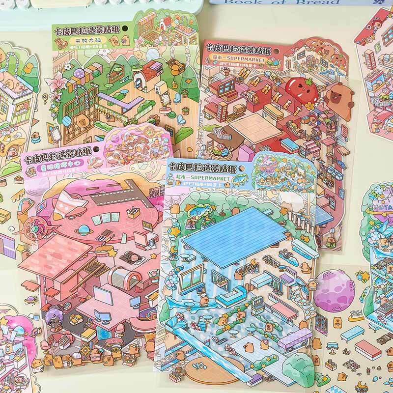 Cosmos & City DIY 3D Scene Stickers 4 Cute Miniature Scenes (L)