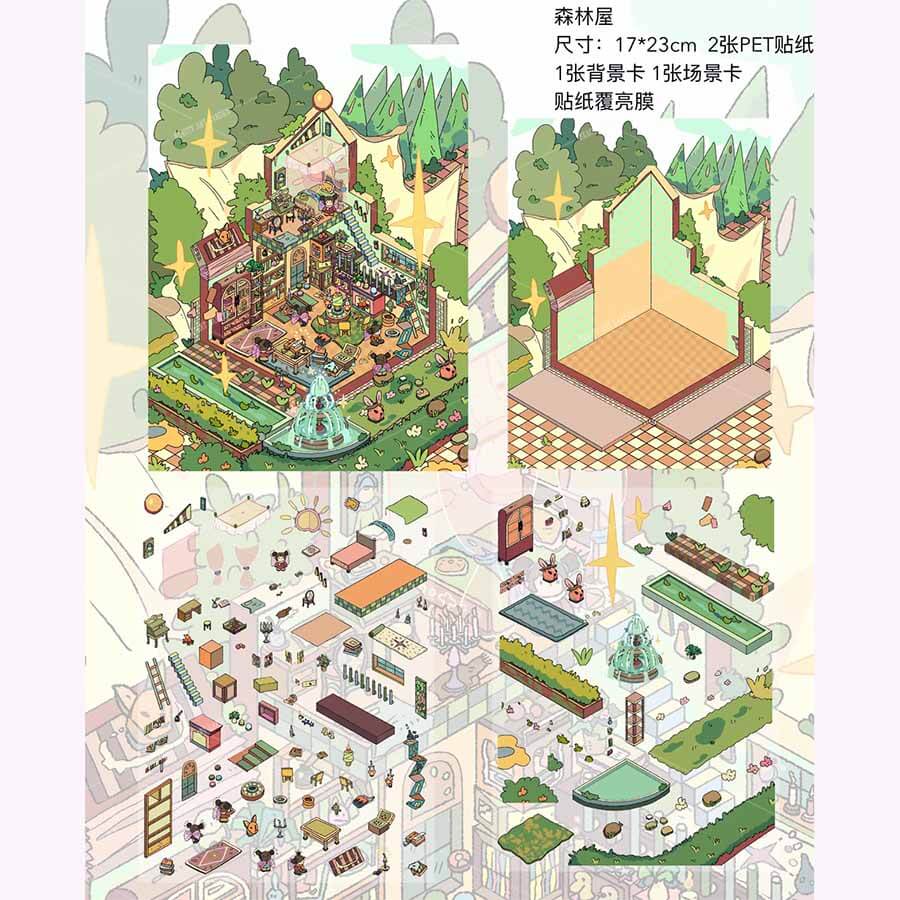 Cottage Whimsy DIY 3D Scene Stickers 2 Cute Miniature Scenes(L)