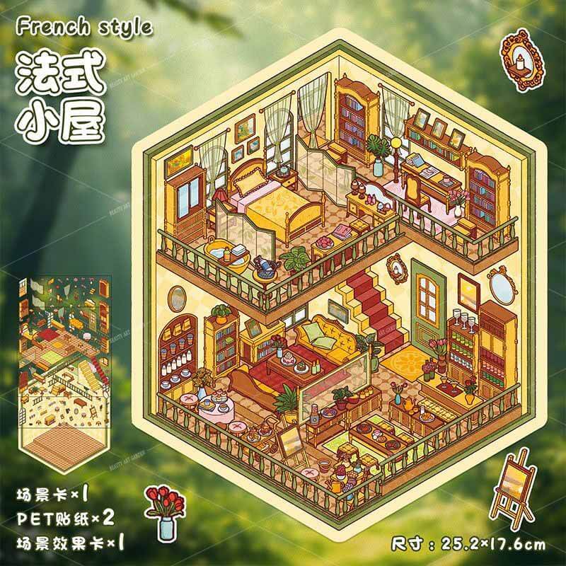 Cottages of Calm DIY 3D Scene Stickers 2 Cute Miniature Scenes(M)