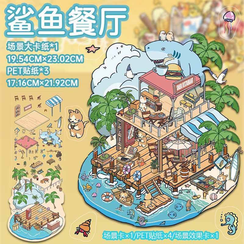 Cozy Adventures DIY 3D Scene Stickers 4 Cute Miniature Scenes (L)