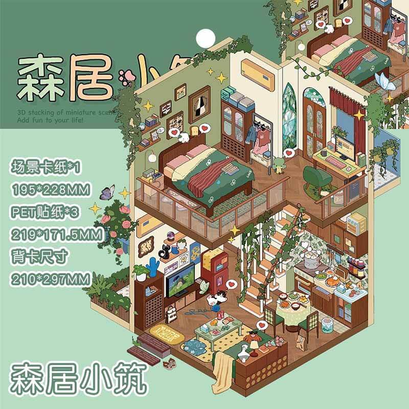 Cozy Adventures DIY 3D Scene Stickers 4 Cute Miniature Scenes (L)