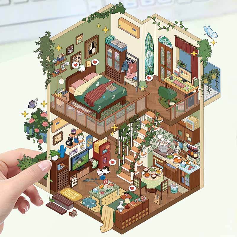 Cozy Adventures DIY 3D Scene Stickers 4 Cute Miniature Scenes (L)