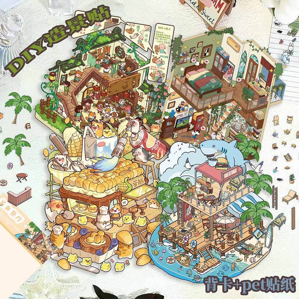 Cozy Adventures DIY 3D Scene Stickers 4 Cute Miniature Scenes (L)