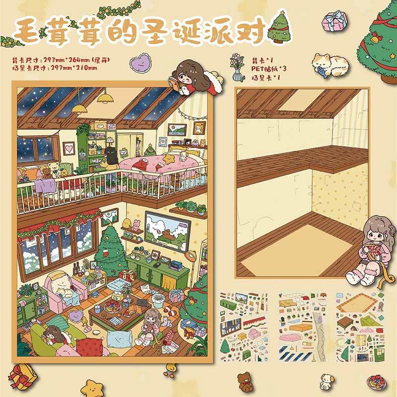 Cozy Fantasy DIY 3D Scene Stickers 2 Cute Miniature Scenes(L)