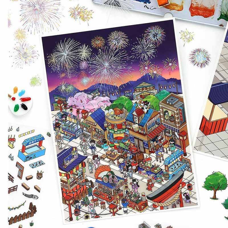 Cozy Nights in Japan DIY 3D Scene Stickers 4 Miniature Scenes(L)