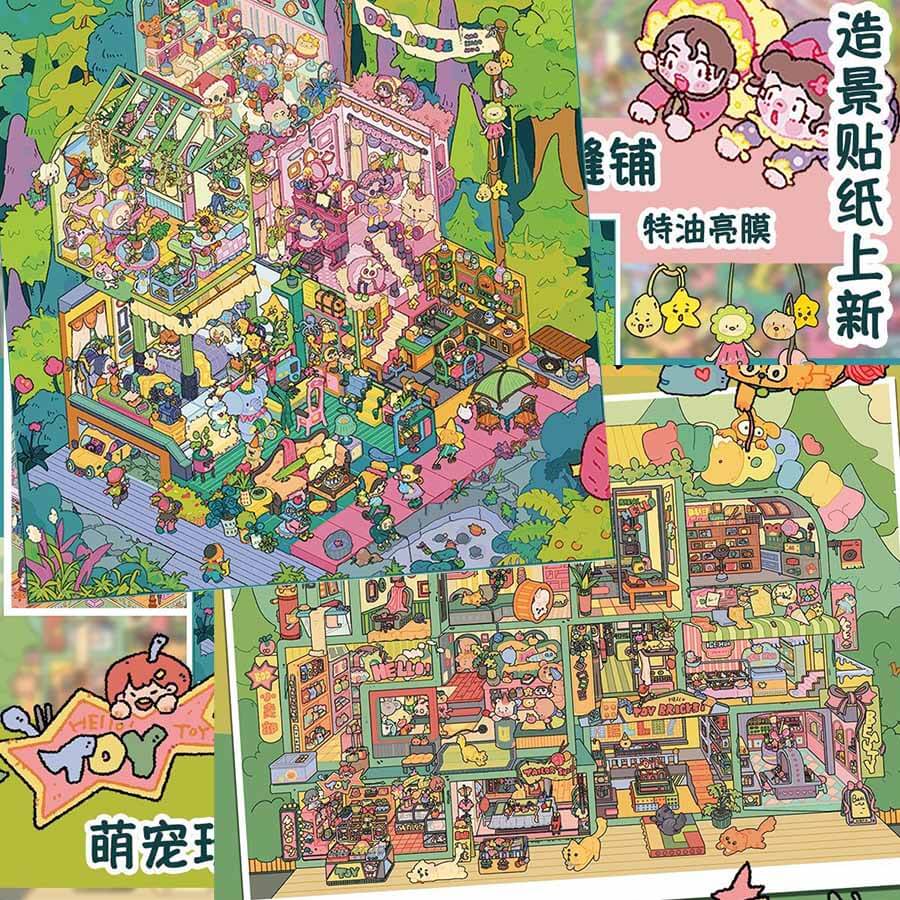 Cozy Playhouse DIY 3D Scene Stickers With Guide Lines(L)