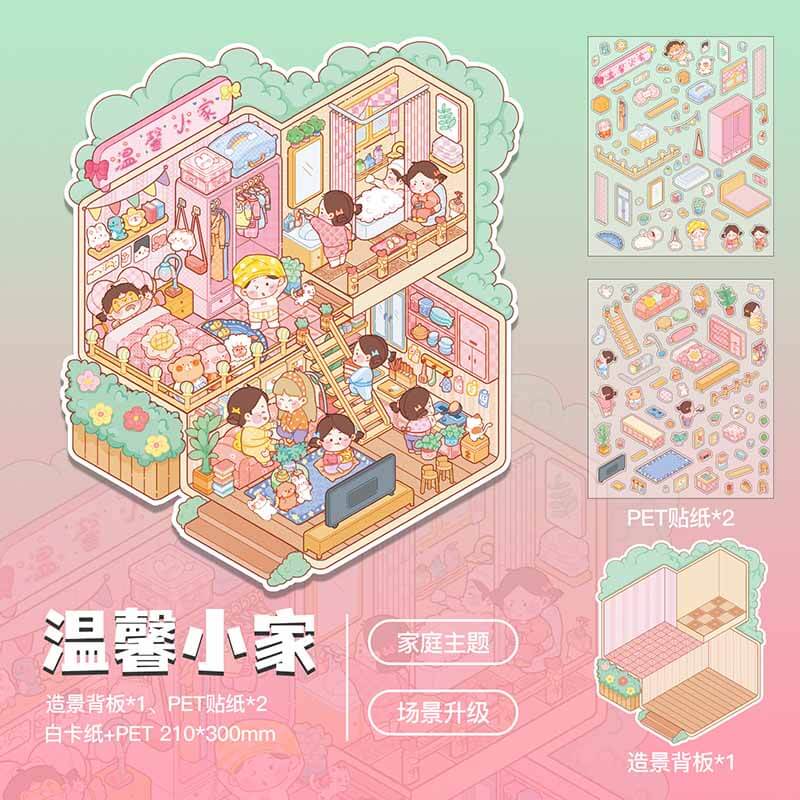 Cozy Retreats DIY 3D Scene Stickers 4 Cute Miniature Scenes(L)