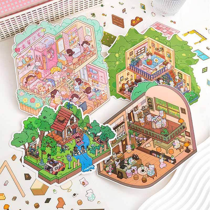 Cozy Retreats DIY 3D Scene Stickers 4 Cute Miniature Scenes(L)
