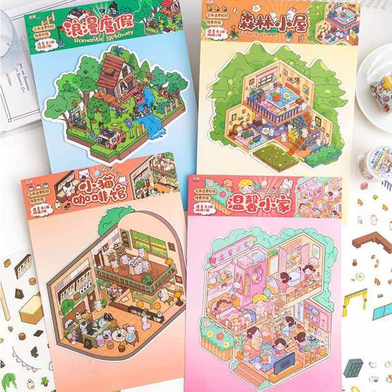 Cozy Retreats DIY 3D Scene Stickers 4 Cute Miniature Scenes(L)