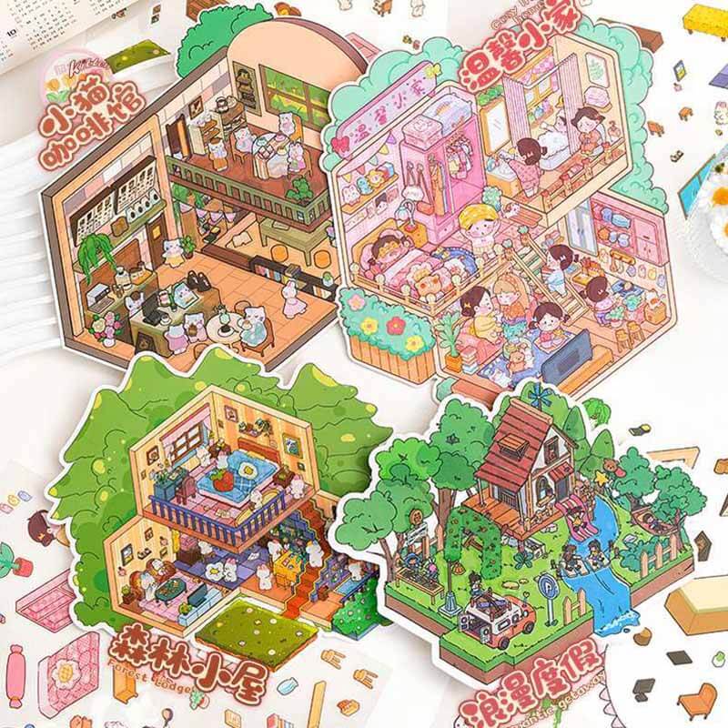 Cozy Retreats DIY 3D Scene Stickers 4 Cute Miniature Scenes(L)