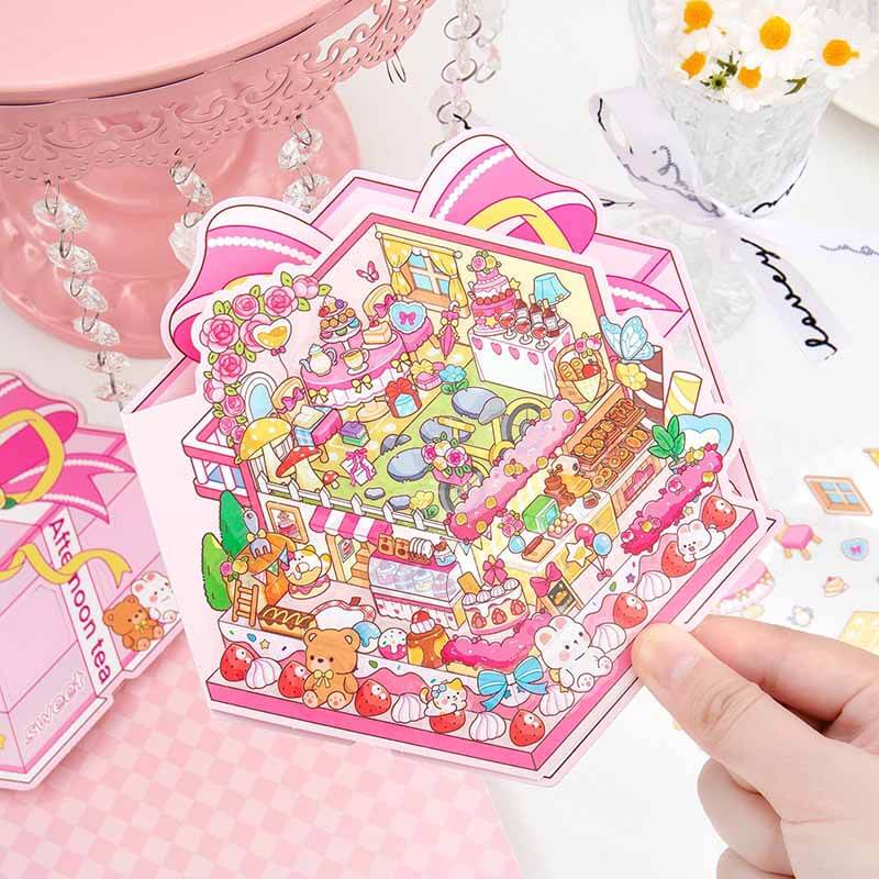 Cozy Retro Life DIY 3D Scene Stickers 4 Cute Miniature Scenes Sticker (S)