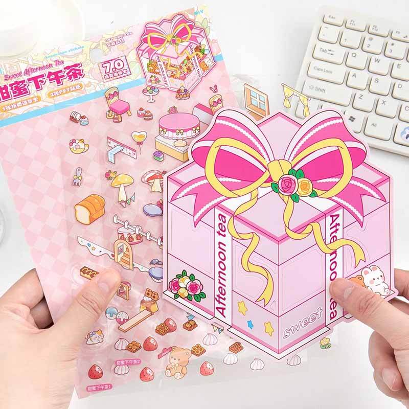 Cozy Retro Life DIY 3D Scene Stickers 4 Cute Miniature Scenes Sticker (S)