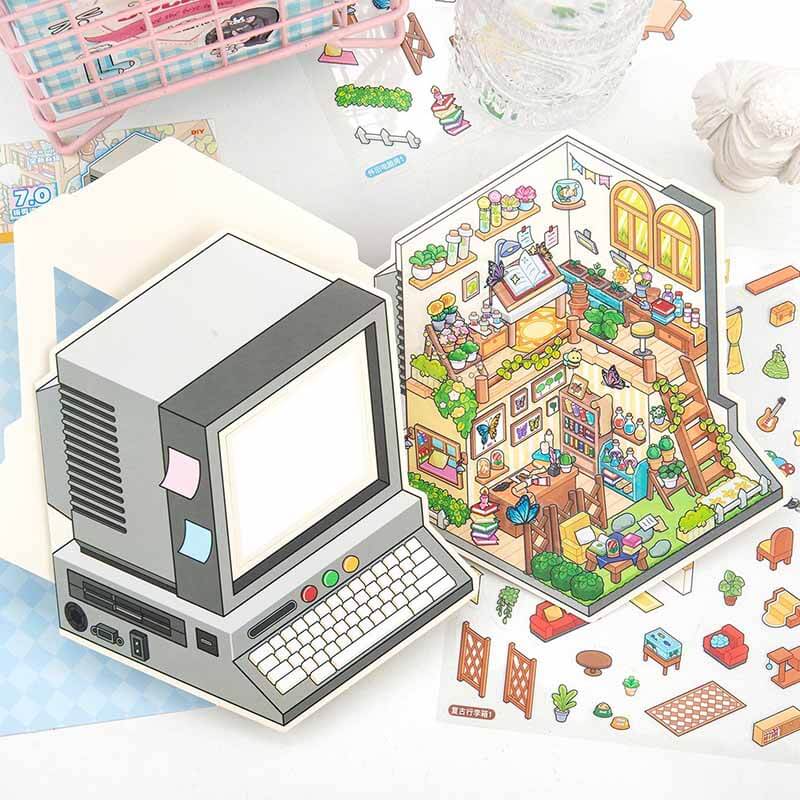 Cozy Retro Life DIY 3D Scene Stickers 4 Cute Miniature Scenes Sticker (S)