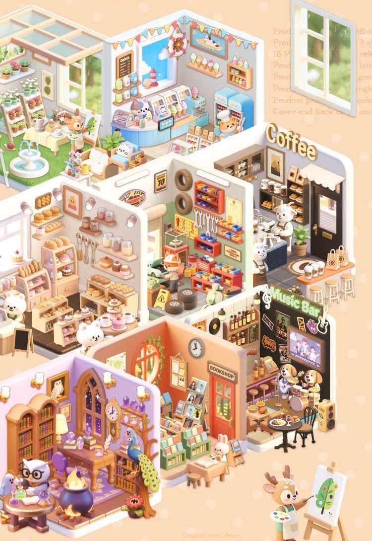 Cute Bunny (Set of 8) DIY 3D Scene Stickers 2 Cute Scenes Book (S)