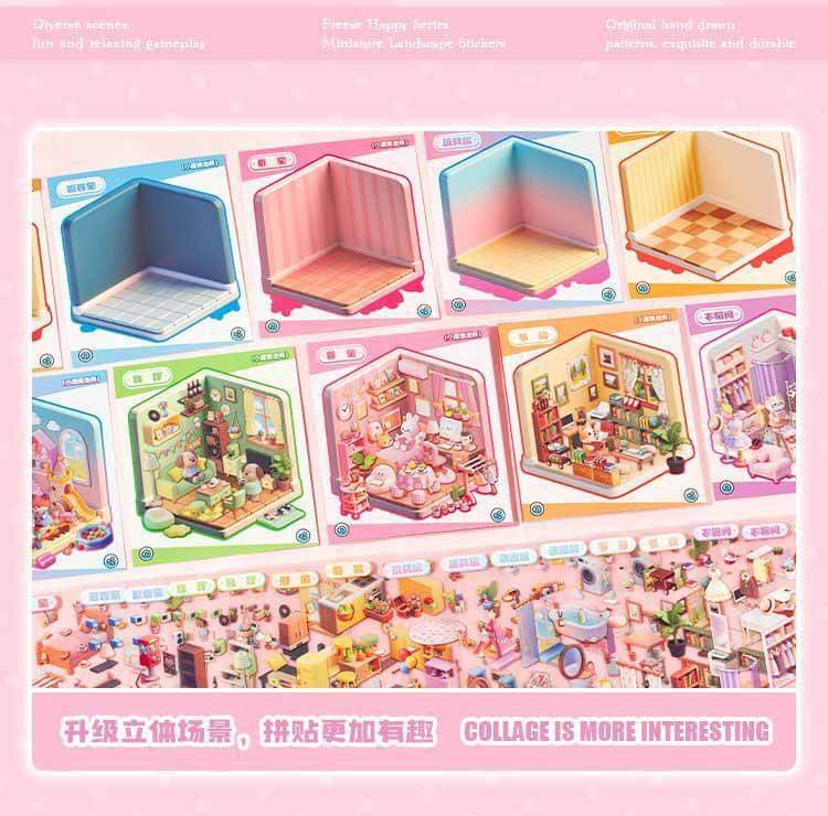 Cute Bunny (Set of 8) DIY 3D Scene Stickers 2 Cute Scenes Book (S)