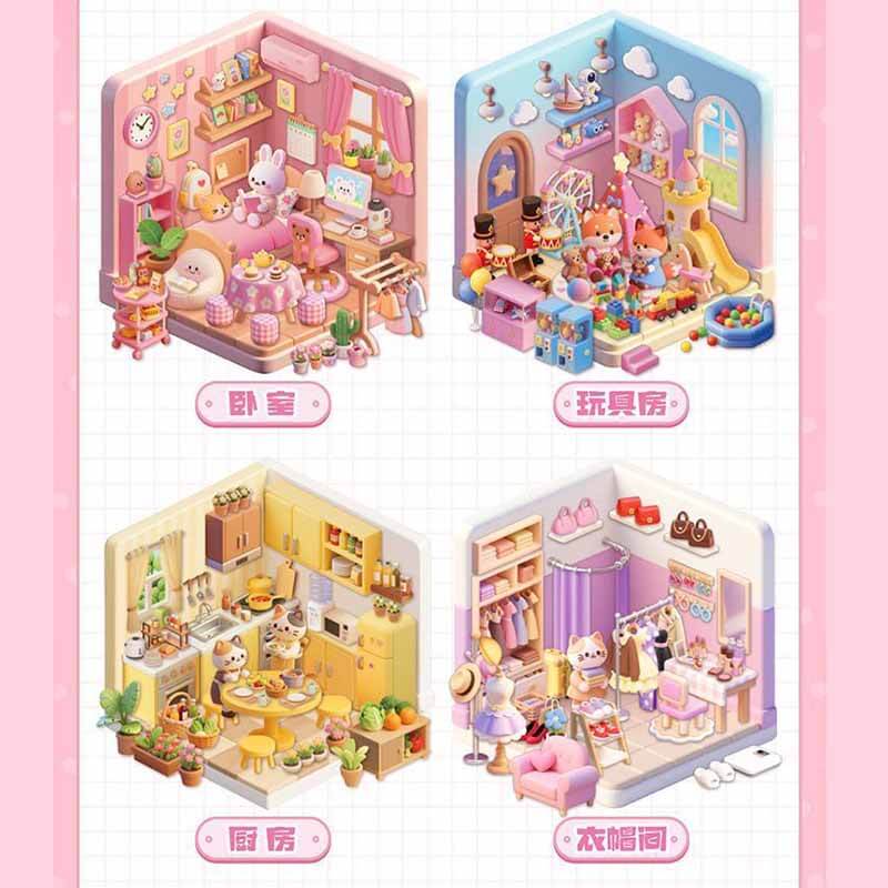 Cute Bunny (Set of 8) DIY 3D Scene Stickers 2 Cute Scenes Book (S)